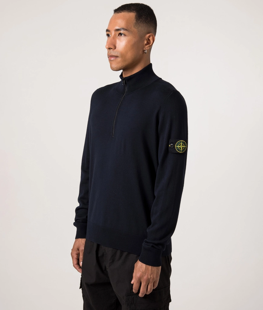 Stone Island Mens Ribbed Quarter Zip Knit
